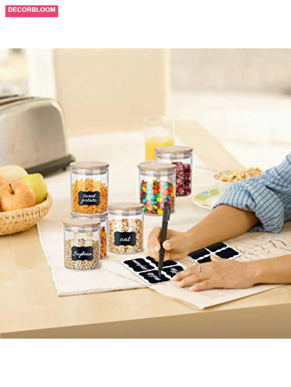 12-Pack 9OZ Glass Jars with Bamboo Airtight Lids & Labels